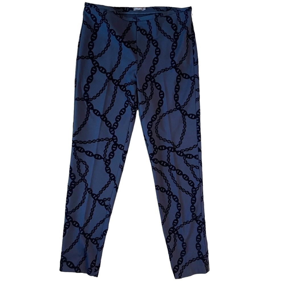 J. McLAUGHLIN Velvet Flocked Linkette Design Regina Pants Size 6 in Black